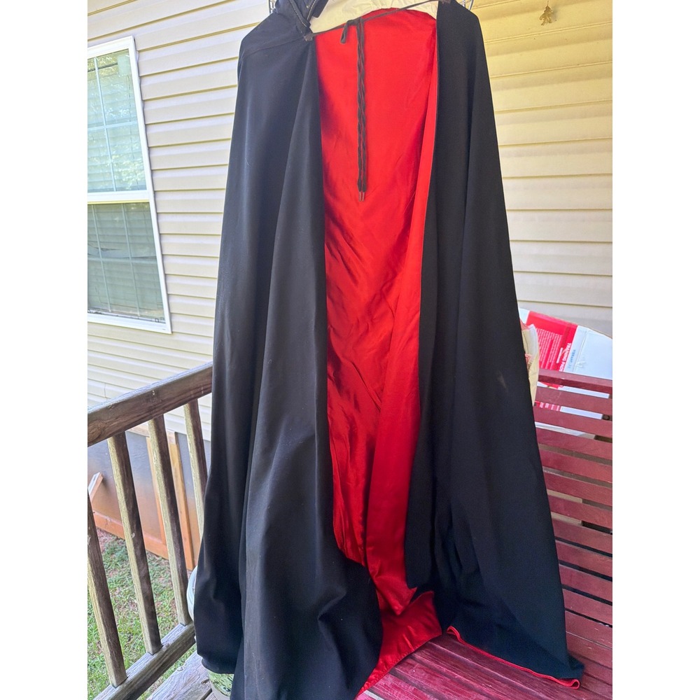 VTG Mens Hooded Vampire Cape Black Red Lined Full Length Gothic Cloak Tie